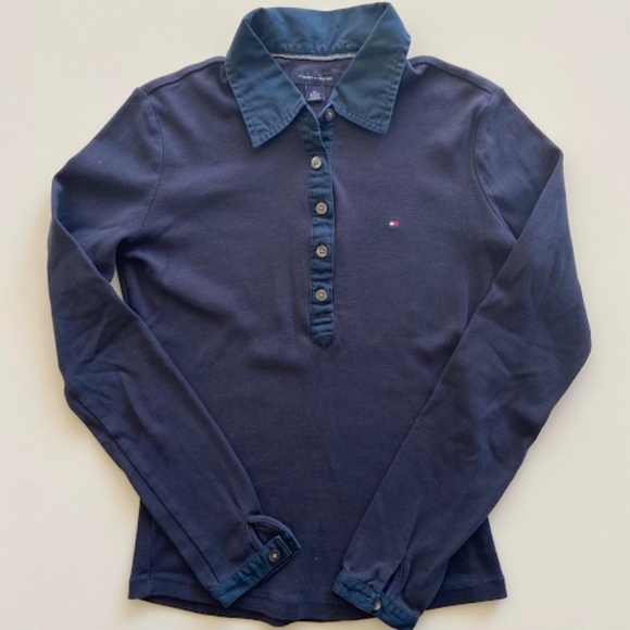 90s Tommy Hilfiger Navy Quarter Button-Up - Picture 1 of 1
